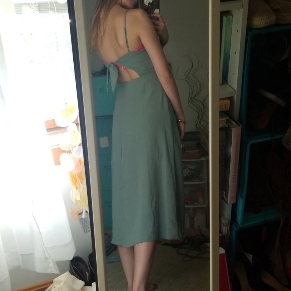 Green open back midi dress
